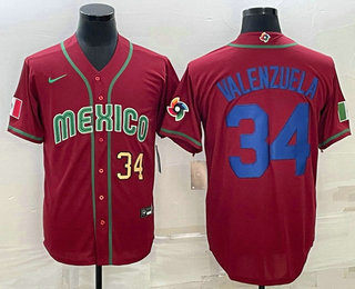 Mens Mexico Baseball #34 Fernando Valenzuela Number 2023 Red Blue World Baseball Classic Stitched Jersey2->2023 world baseball classic->MLB Jersey